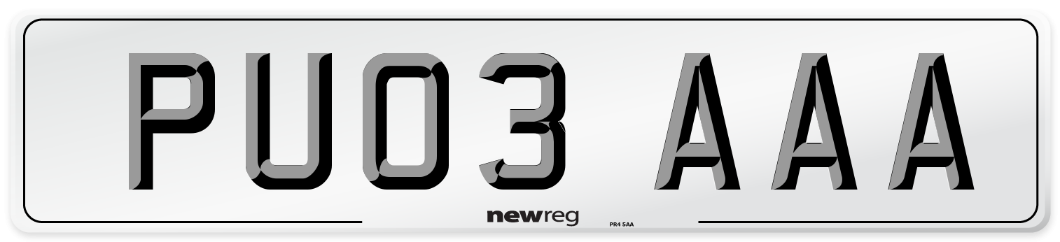 PU03 AAA Number Plate from New Reg